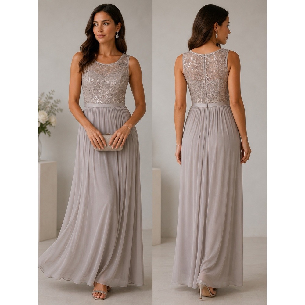 David's Bridal Size 4 Blush Lace Pleated Chiffon Maxi Formal Bridesmaid Dress